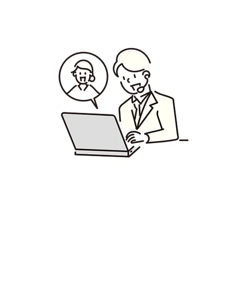 ノートPCでオンライン通話をしている男性職員のイラスト