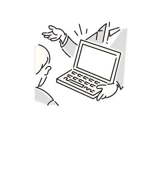 ノートPCを相手に見せながら説明している職員のイラスト