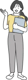 バインダーを持って案内している女性職員のイラスト