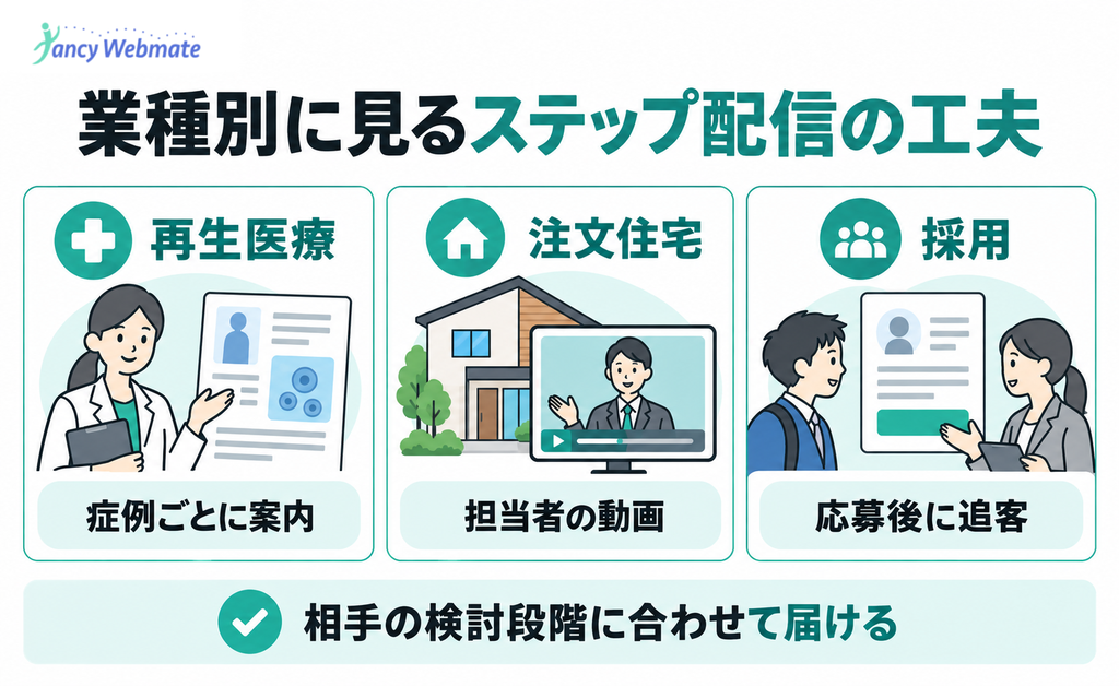 再生医療、注文住宅、採用で異なるステップ配信の工夫