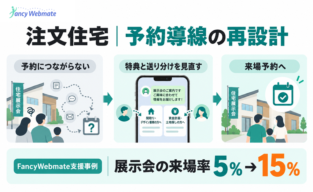 注文住宅のLINE予約導線を直し展示会来場率が5%から15%になった事例